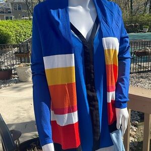 Open cardigan by Red, multi stripe size small.